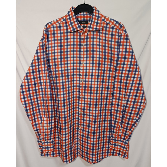 Boss Hugo Boss Men's Sharp Fit 17/L (34-35) Blue & Orange Long Sleeve Button Up - Picture 2 of 12
